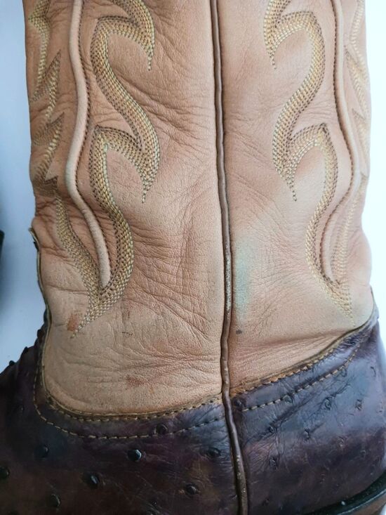 Nocona Full Quill Ostrich Exotic Western Boot Brown/Camel Leather 10D Made USA main image 13